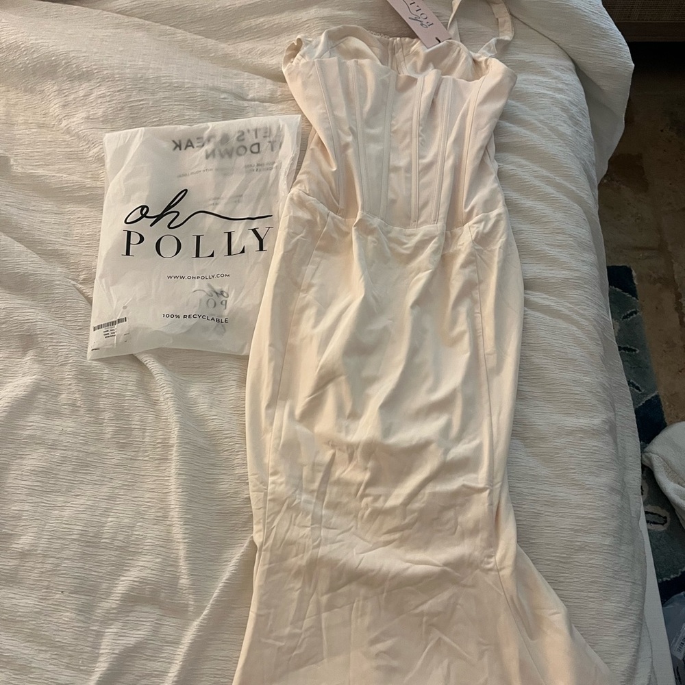 NWT oh polly esmeralda lace trim pin tucked poplin dress